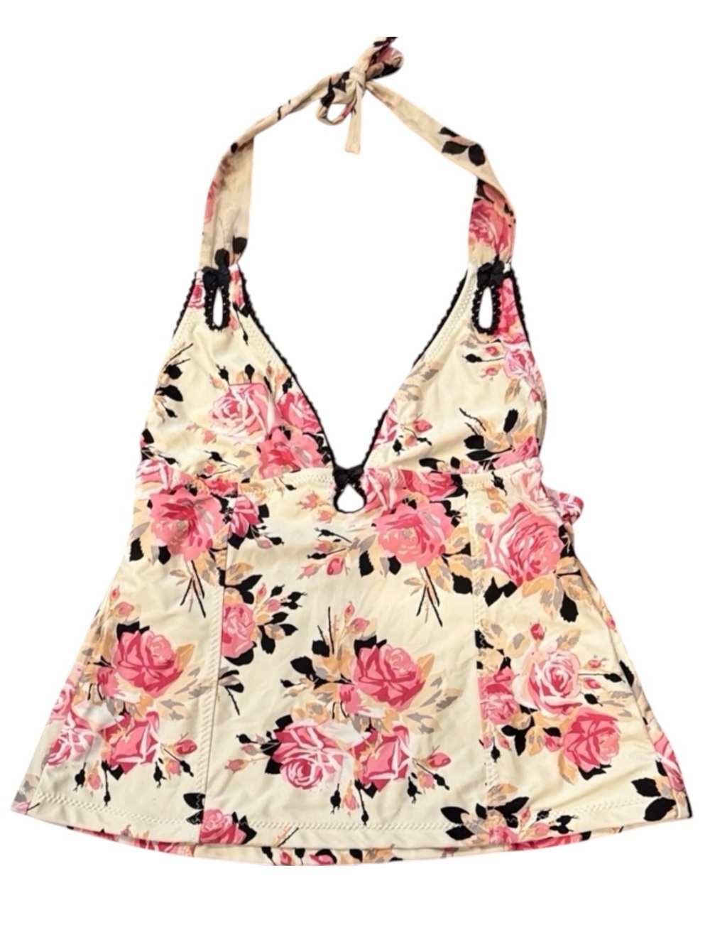 Betsey Johnson Chez Rose Halter Top  Tankini- Pink and Cream, Size Large